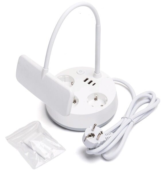 Aigostar - LED Stmievateľná stolná lampa so zásuvkami a USB LED/4,6W/230V biela