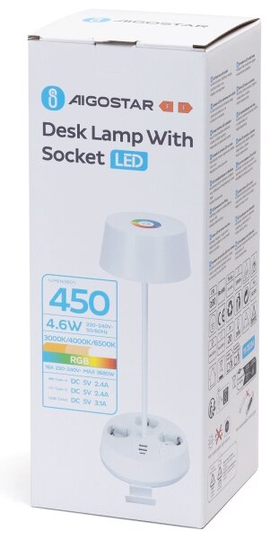 Aigostar-LED RGBW Stmievateľná stolová lampa s zásuvkami a USB LED/4,6W/230V biela