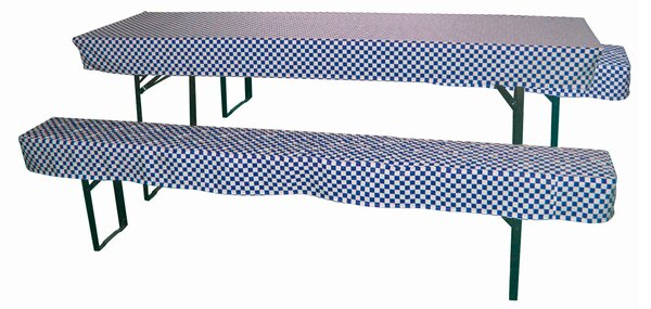 Obrus a podušky na pivný set, modro-biele