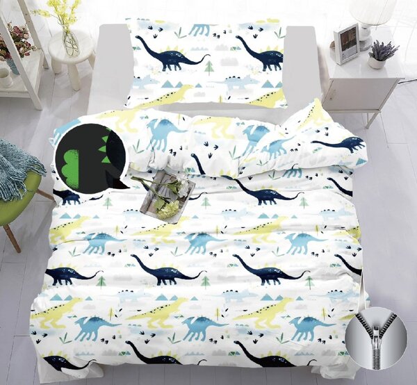 Svietiace bavlnené obliečky DINO biele Rozmer obliečky: 70 x 90 cm | 140 x 200 cm