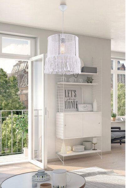 Závesný luster NESS MACRAME na lanku 1xE27/40W/230V biely