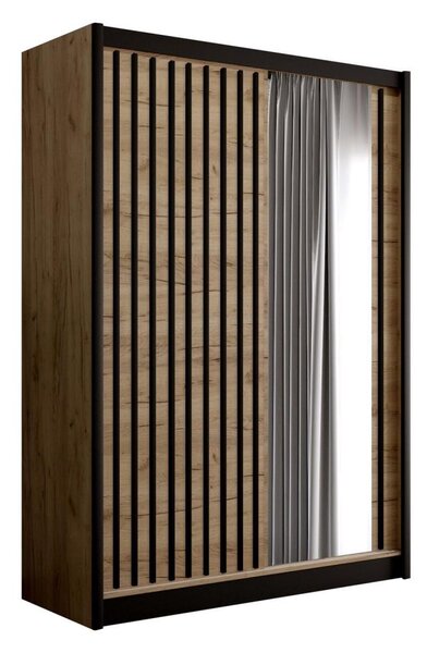 Šatníková skriňa so zrkadlom SANTINO 150x215 cm dub craft/čierna