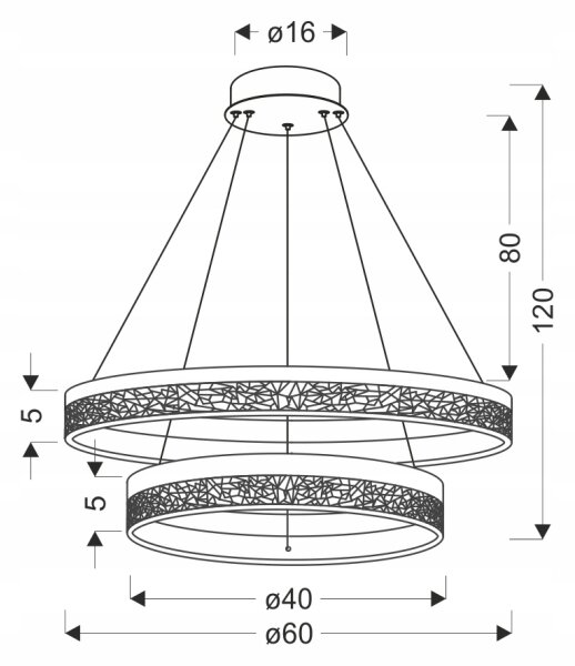 LED luster na lane FROZI LED/38W/230V pr. 60 cm čierny