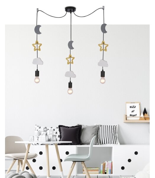 Detský luster na lanku TRIO 3xE27/20W/230V sivá/žltá/biela