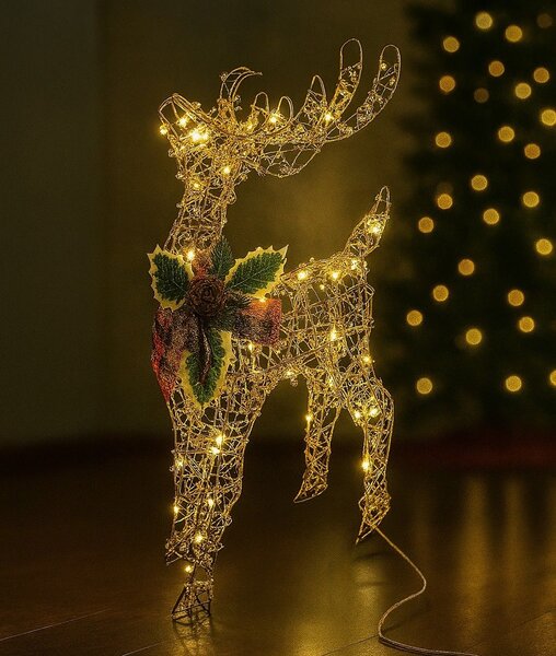 LED svietiaci sob, drôtená ozdoba, teplá biela, výška 60cm