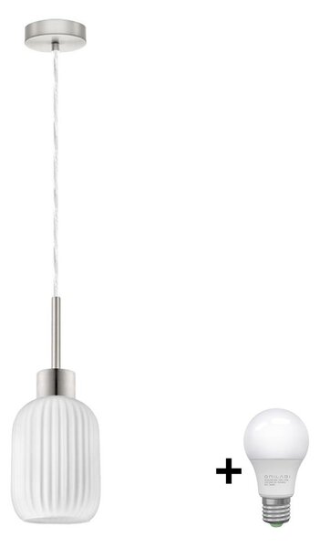 LED luster na lanku HARMA 1xE27/60W/230V pr. 14 cm matný chróm/biela