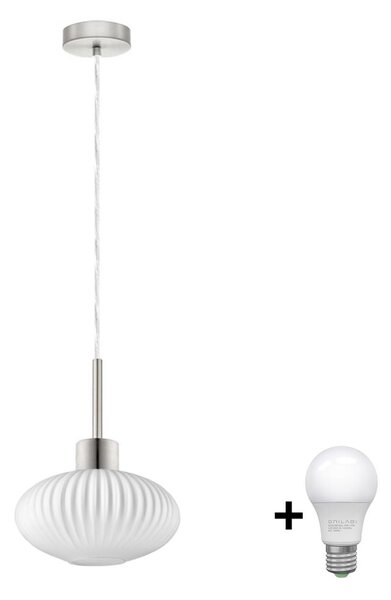 LED luster na lanku HARMA 1xE27/60W/230V pr. 25 cm matný chróm/biela