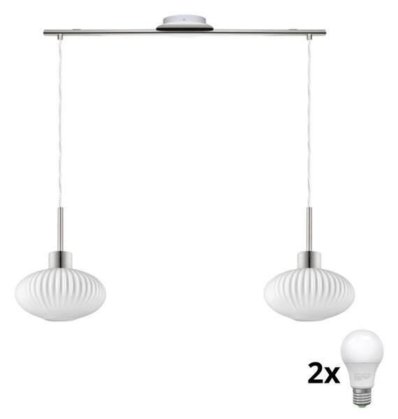 LED luster na lanku HARMA 2xE27/60W/230V matný chróm/biela