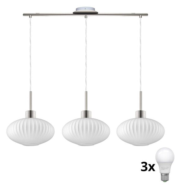 LED luster s lankom HARMA 3xE27/60W/230V matný chróm/biela