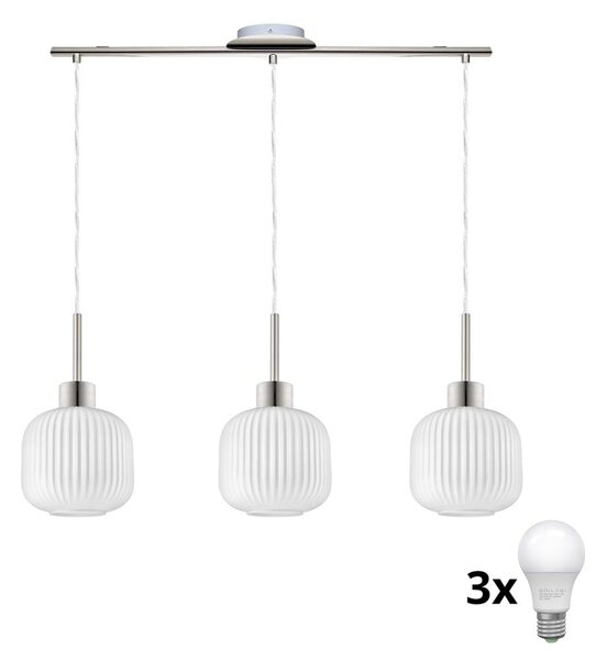 LED luster na lanku HARMA 3xE27/60W/230V matný chróm/biela