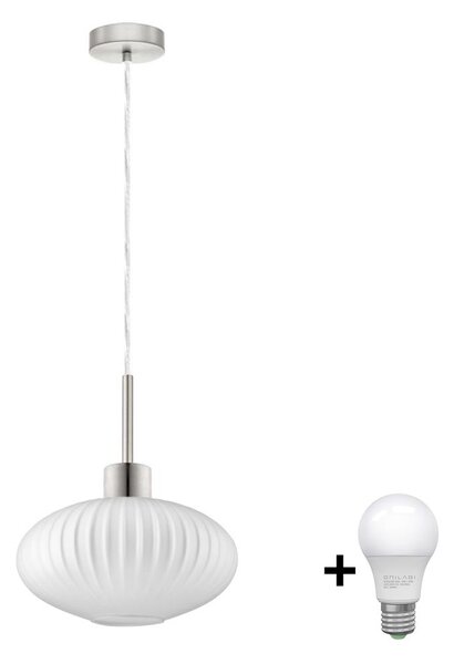 LED závesný luster na lanku HARMA 1xE27/60W/230V priemer 30 cm matný chróm/biela