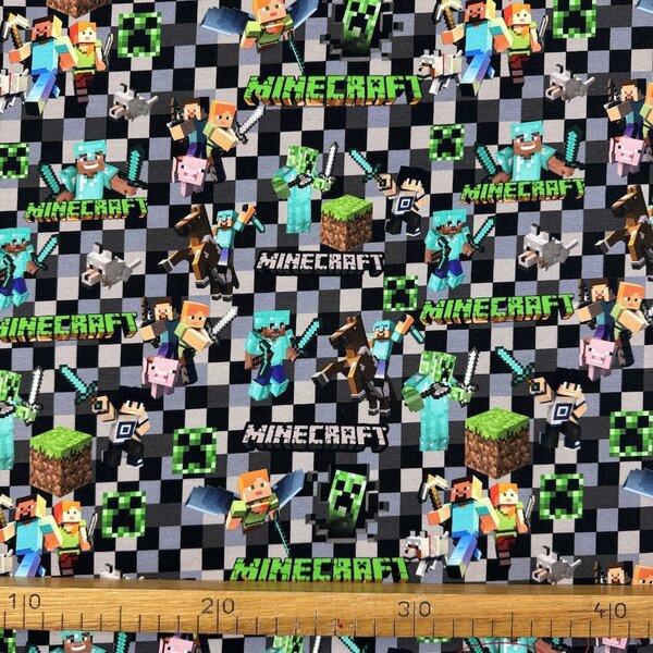 Metráž Teplákovina digital - Minecraft Square sivá