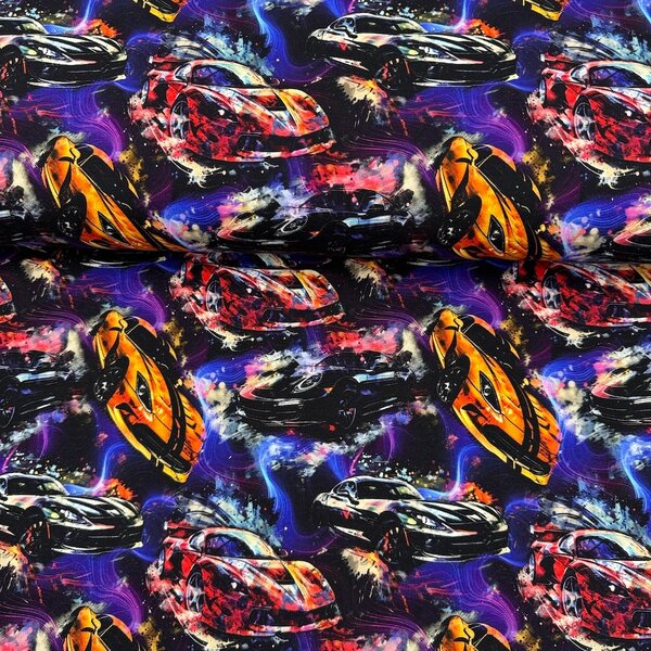 Metráž Teplákovina digital - Autá Supercars