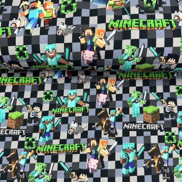 Metráž Teplákovina digital - Minecraft Square sivá