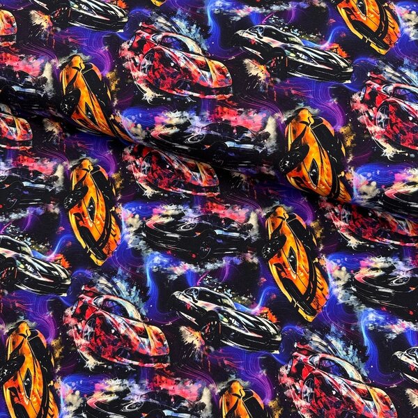 Metráž Teplákovina digital - Autá Supercars