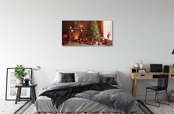 Obraz na plátne Krbové darčeky vianočné stromčeky 100x50 cm