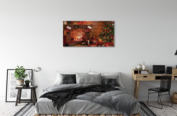 Obraz na plátne Ozdoby na vianočný stromček darčeky ohnisko 100x50 cm