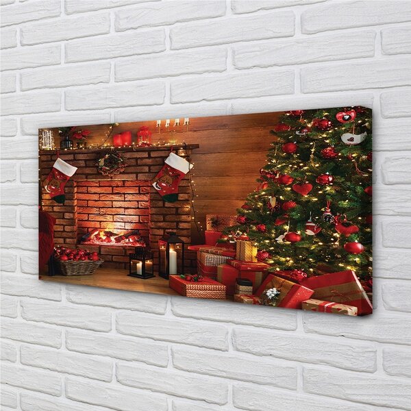 Obraz na plátne Ozdoby na vianočný stromček darčeky ohnisko 100x50 cm