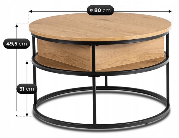 ASTUR konferenčný stolík 80 cm – dub zlatý/čierny