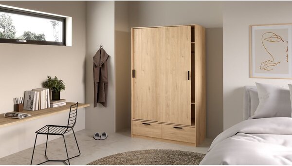 Šatníková skriňa v dekore duba s posuvnými dverami v prírodnej farbe 121x200 cm Line – Tvilum