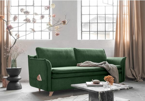 Zelená zamatová rozkladacia pohovka 225 cm Charming Charlie – Miuform
