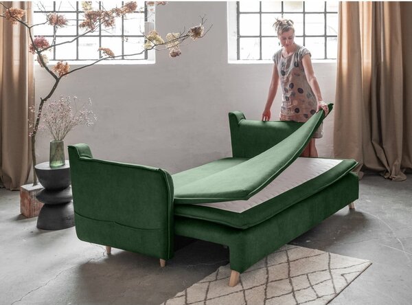 Zelená zamatová rozkladacia pohovka 225 cm Charming Charlie – Miuform