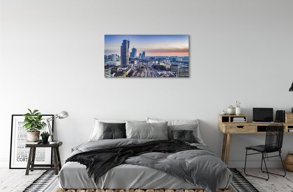 Obraz na plátne Panorama Varšavy mrakodrapov svitania 100x50 cm