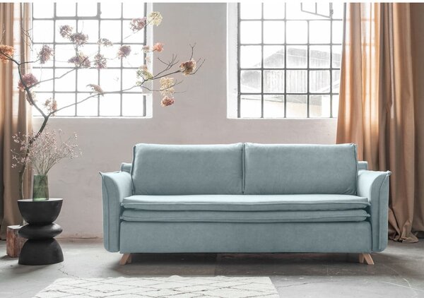 Svetlomodrá zamatová rozkladacia pohovka 225 cm Charming Charlie – Miuform