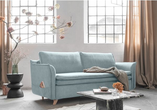Svetlomodrá zamatová rozkladacia pohovka 225 cm Charming Charlie – Miuform