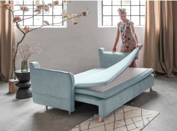 Svetlomodrá zamatová rozkladacia pohovka 225 cm Charming Charlie – Miuform