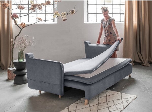 Sivá zamatová rozkladacia pohovka 225 cm Charming Charlie – Miuform