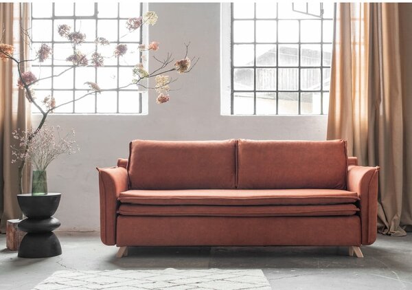 Zamatová rozkladacia pohovka v tehlovej farbe 225 cm Charming Charlie – Miuform