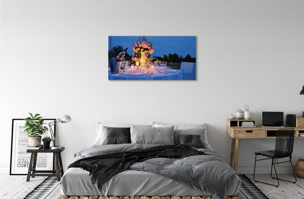 Obraz canvas Víno večere ruže tulipány 100x50 cm