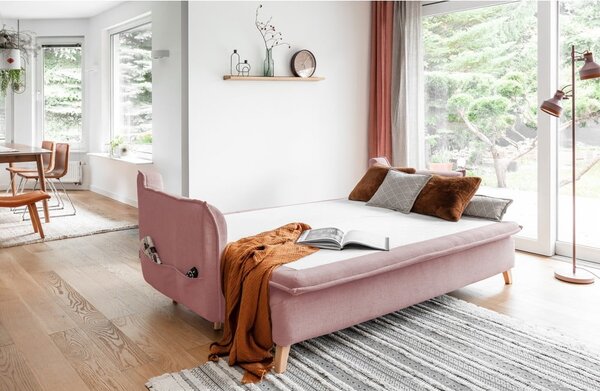 Svetloružová rozkladacia pohovka 225 cm Charming Charlie – Miuform