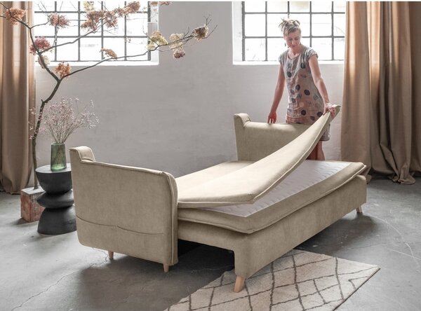 Béžová zamatová rozkladacia pohovka 225 cm Charming Charlie – Miuform