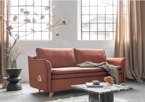 Zamatová rozkladacia pohovka v tehlovej farbe 225 cm Charming Charlie – Miuform