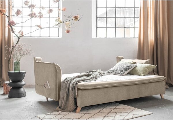 Béžová zamatová rozkladacia pohovka 225 cm Charming Charlie – Miuform