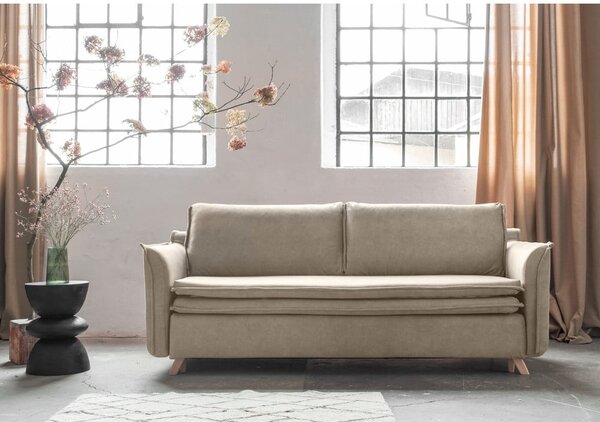 Béžová zamatová rozkladacia pohovka 225 cm Charming Charlie – Miuform