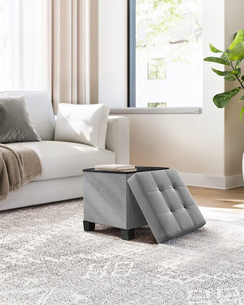 Dekorstudio Taburetka s úložným priestorom LSF014G02 z látky s imitáciou ľanu 38x38x40 cm - svetlosivá