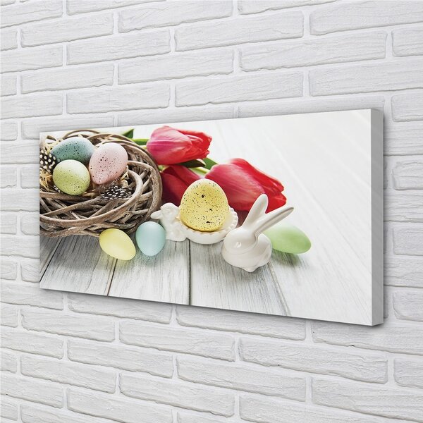 Obraz na plátne vajcia tulipány 100x50 cm