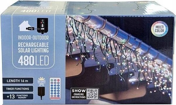 Vianočný stromček s rampouchy 480 LED solárne s USB diaľkovým ovládaním viacfarebné 16 m