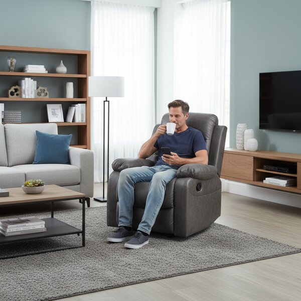 Relaxačné polohovacie TV kreslo HAVEN — látka, sivá, nosnosť 130 kg