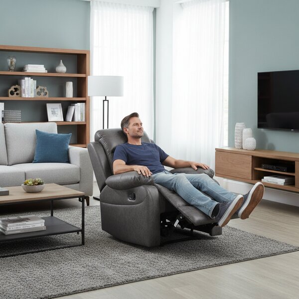 Relaxačné polohovacie TV kreslo HAVEN — látka, sivá, nosnosť 130 kg