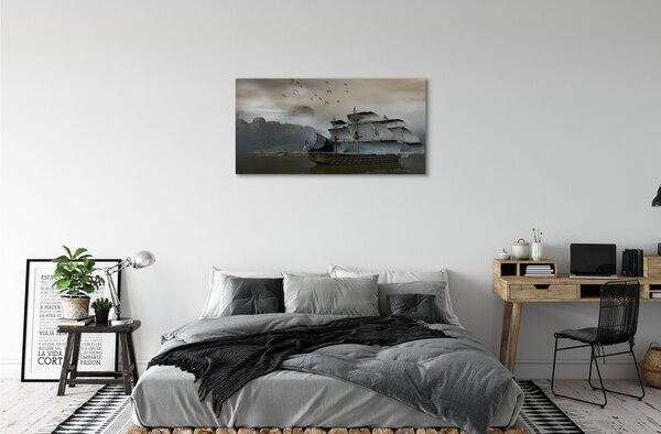 Obraz canvas morské loď hory 100x50 cm