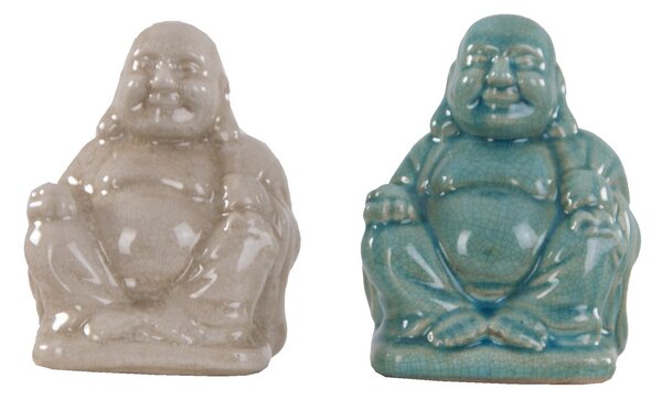 Estila Štýlová etno keramická glazúrovaná soška Budha v béžovej farbe s lesklým povrchom 16 cm