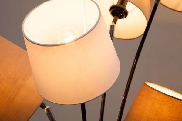 Estila Štýlová moderná kovová stojaca lampa Levels s piatimi okrúhlymi hnedými a bielymi ľanovými tienidlami 176 cm