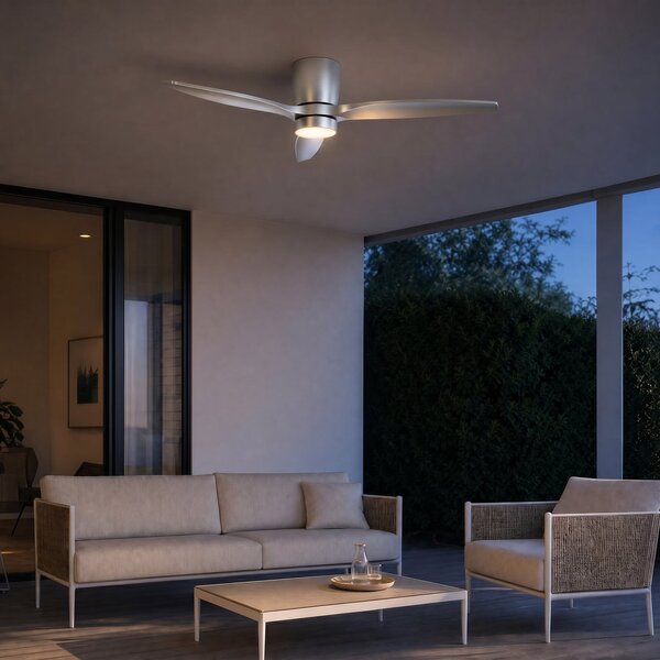 LED stropný ventilátor Sorin, hliník, CCT, IP44, 3 lopatky – Lucande Lucande, Sorin, Metalická, Pracovňa, Kov, Moderný
