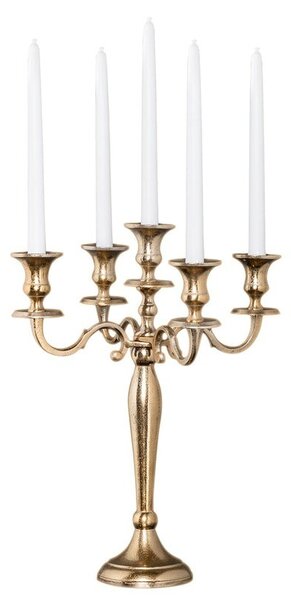 Estila Zámocký kovový zlatý svietnik Gold Barock s piatimi držiakmi na sviečky 40 cm