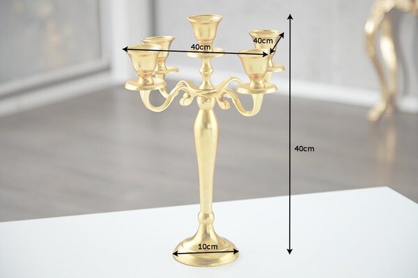 Estila Zámocký kovový zlatý svietnik Gold Barock s piatimi držiakmi na sviečky 40 cm