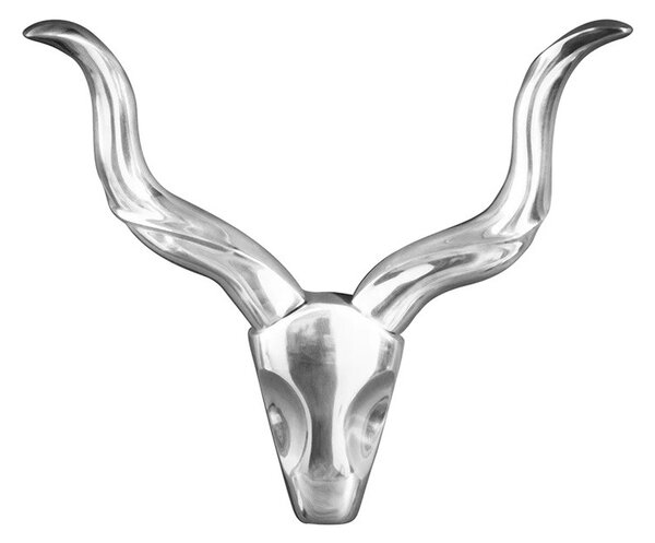 Estila Dizajnová moderná kovová nástenná dekorácia Gazelle v striebornej farbe s motívom lebky s rohami 55 cm